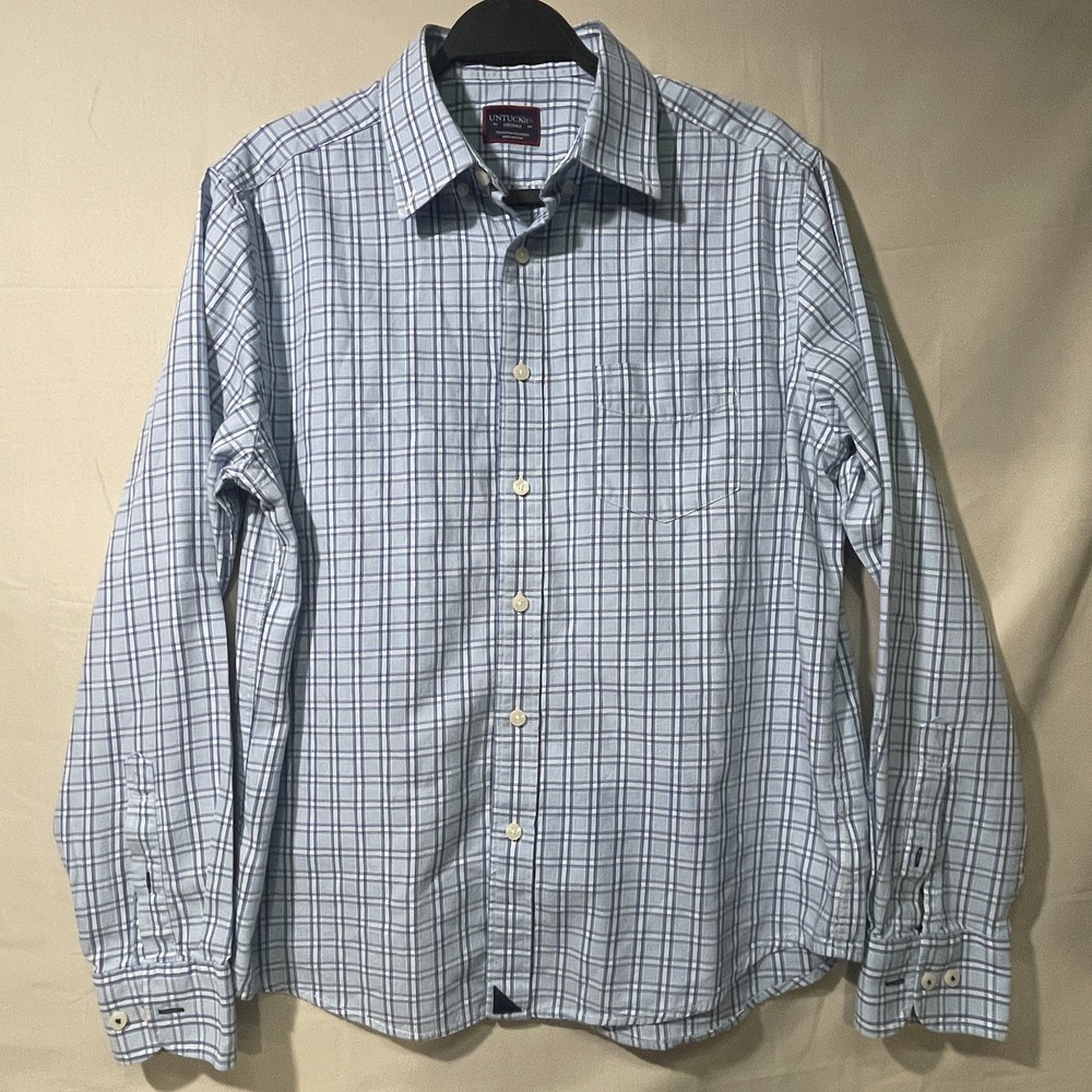 UNTUCKit Button Down Long Sleeve Shirt Men Medium Blue Plaid Regular Fit